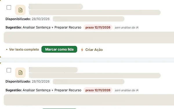 Sugestão da IA com ação e prazo